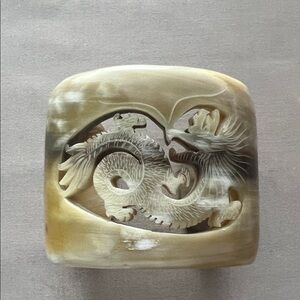 Vintage Rare Luxury Genuine Jade Dragon Hand Carved Brown & Cream Cuff Bracelet